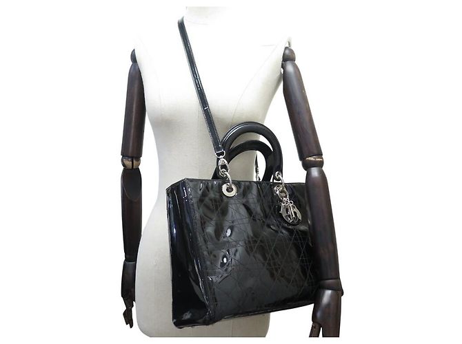 BORSA A MANO CHRISTIAN DIOR LADY DIOR GRANDE IN PELLE CANNAGE LUCIDA NERA - vista 7