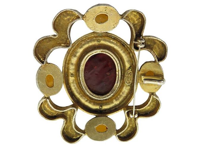 VINTAGE BROCHE CHANEL GRIPOIX 1994 SERTIE DE PATE DE VERRE & PERLES PEARL BROOCH Doré - vue 2