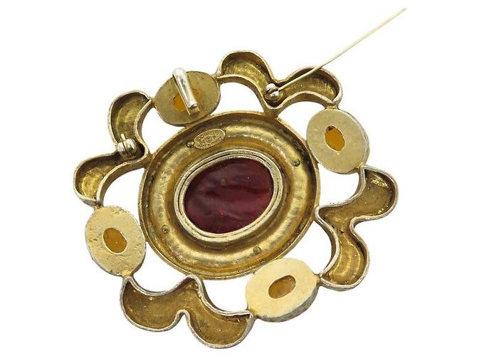 VINTAGE BROCHE CHANEL GRIPOIX 1994 SERTIE DE PATE DE VERRE & PERLES PEARL BROOCH Doré - vue 5