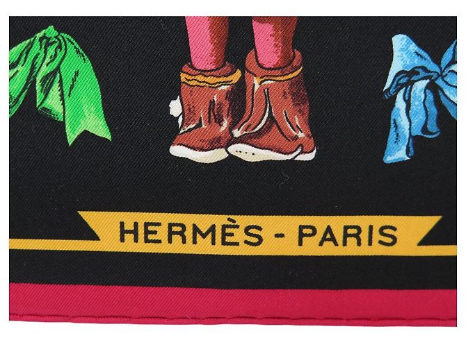 Hermès SCARF HERMES KACHINAS KERMIT OLIVER 90 NERO SETA + SCATOLA Multicolore - vista 6
