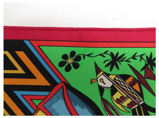 Hermès SCARF HERMES KACHINAS KERMIT OLIVER 90 NERO SETA + SCATOLA Multicolore - vista 7