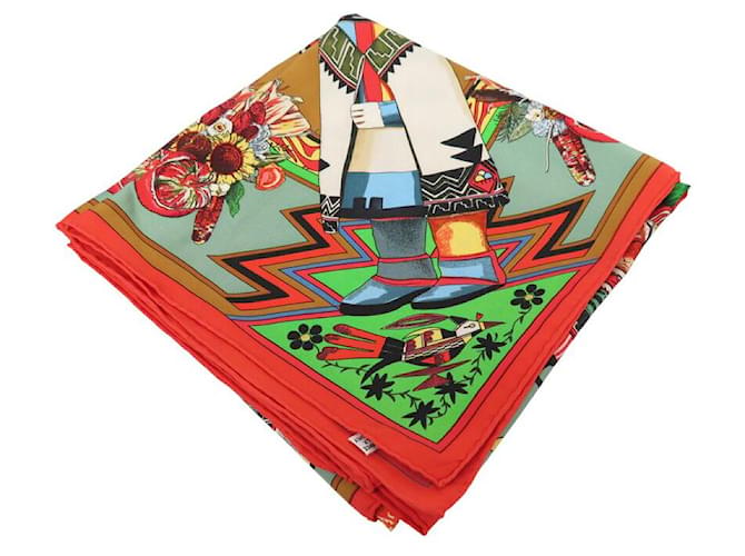 Hermès FULAR HERMES KACHINAS KERMIT OLIVER 90 SETA MULTICOLOR Multicolore - vista 11