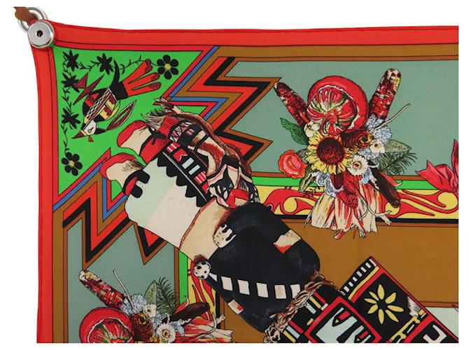 Hermès FULAR HERMES KACHINAS KERMIT OLIVER 90 SETA MULTICOLOR Multicolore - vista 2
