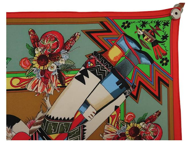 Hermès FULAR HERMES KACHINAS KERMIT OLIVER 90 SETA MULTICOLOR Multicolore - vista 3