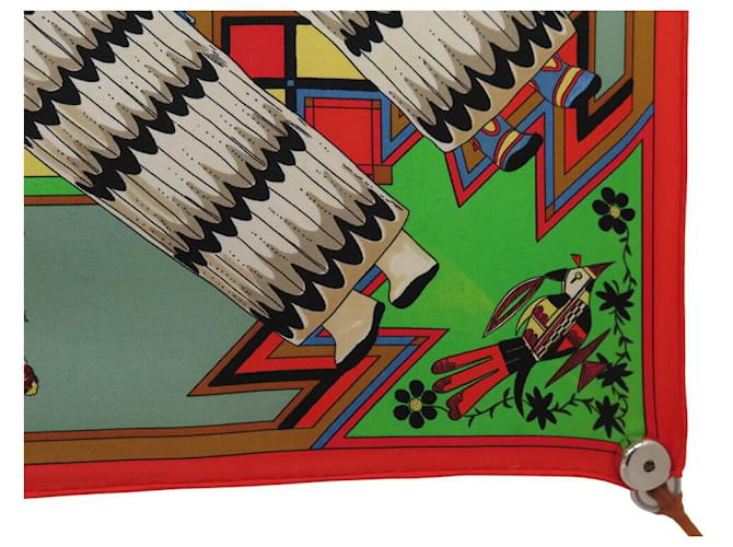 Hermès FULAR HERMES KACHINAS KERMIT OLIVER 90 SETA MULTICOLOR Multicolore - vista 4