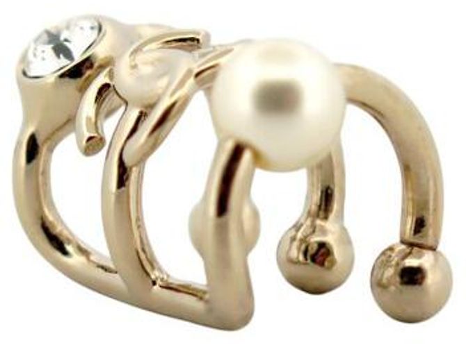 NUOVE ORECCHINI A CAVO CHANEL LOGO CC PERLA STRASS IN METALLO DORATO D'oro - vista 3