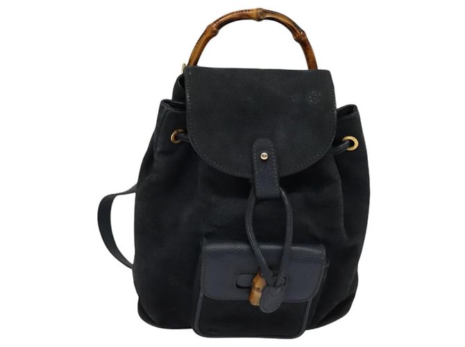 Bamboo Zaino GUCCI in pelle scamosciata blu navy e oro 003 1956 0030 Auth BA1984 D'oro - vista 13