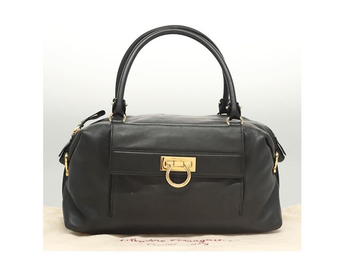Borsa a tracolla Salvatore Ferragamo Gancini in pelle marrone e oro autentica 124617 - vista 12