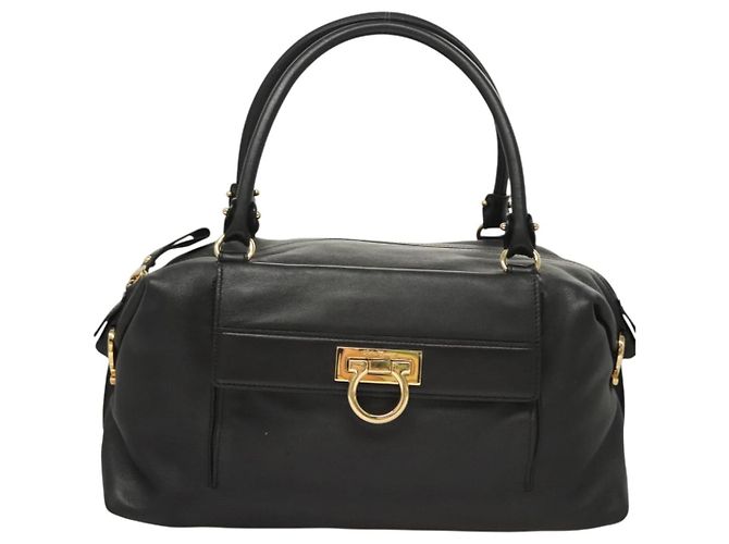 Borsa a tracolla Salvatore Ferragamo Gancini in pelle marrone e oro autentica 124617 - vista 13