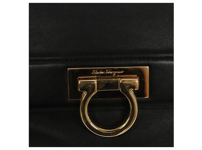 Borsa a tracolla Salvatore Ferragamo Gancini in pelle marrone e oro autentica 124617 - vista 19