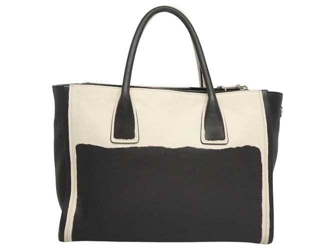 PRADA Borsa a mano in pelle nera e bianca Auth 122125 Nero Bianco - vista 2