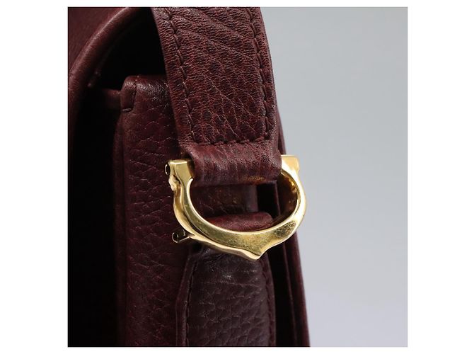 CARTIER Borsa a Spalla Must Line Pelle Bordeaux Oro Auth BA1792 D'oro Bordò - vista 14