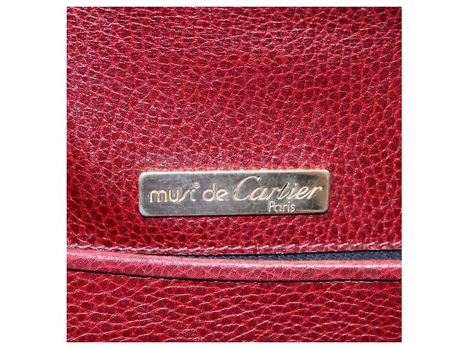 CARTIER Borsa a Spalla Must Line Pelle Bordeaux Oro Auth BA1792 D'oro Bordò - vista 16