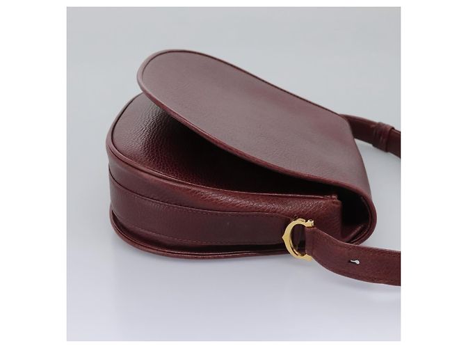 CARTIER Borsa a Spalla Must Line Pelle Bordeaux Oro Auth BA1792 D'oro Bordò - vista 5