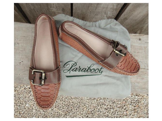 Mocassini Paraboot in Pelle Marrone Chiaro Effetto Rettile - vista 3