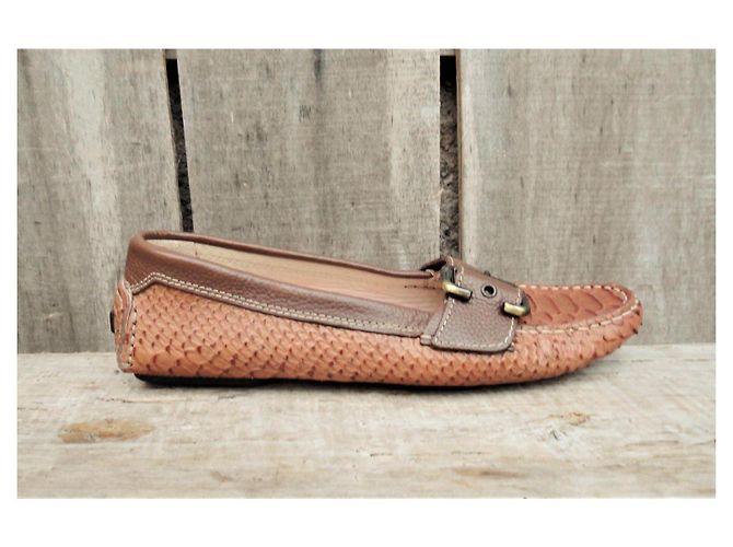 Mocassini Paraboot in Pelle Marrone Chiaro Effetto Rettile - vista 4