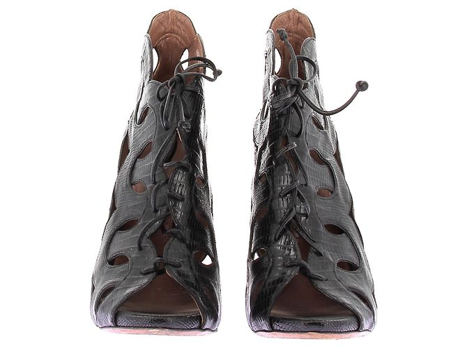 Décolleté Alaïa in pelle goffrata nera con lacci 40 Nero - vista 4
