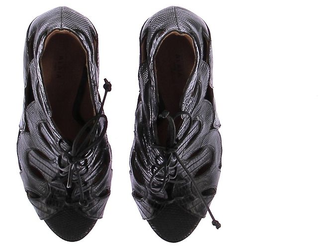 Décolleté Alaïa in pelle goffrata nera con lacci 40 Nero - vista 6