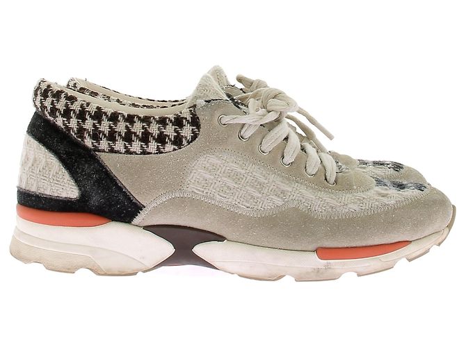 Chanel Tweed Sneaker dreifarbig weiß Größe 38.5 - Ansicht 2