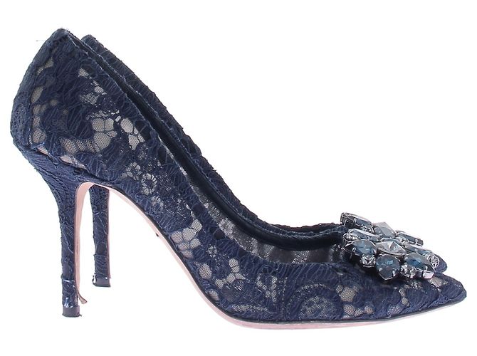 Dolce & Gabbana Satin-Pumps mit Spitze Marineblau - Ansicht 2