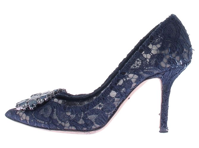 Dolce & Gabbana Satin-Pumps mit Spitze Marineblau - Ansicht 3