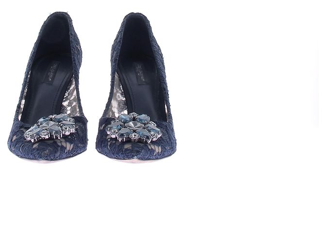 Dolce & Gabbana Satin-Pumps mit Spitze Marineblau - Ansicht 4