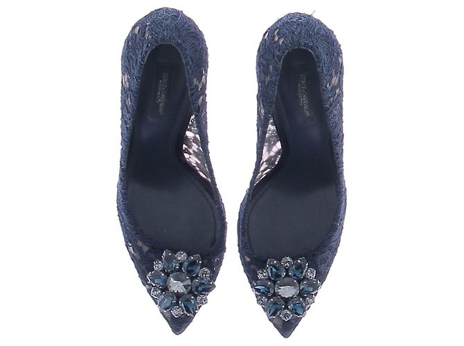 Dolce & Gabbana Satin-Pumps mit Spitze Marineblau - Ansicht 6