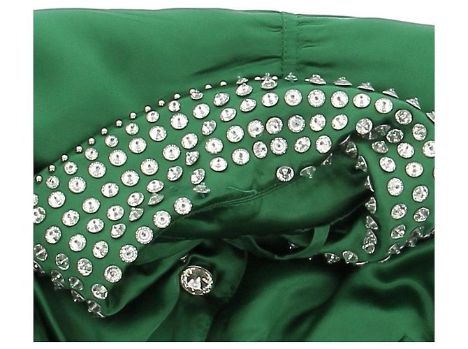 Miu Miu Satin Bomberjacke Grün mit Strasskragen - Ansicht 7