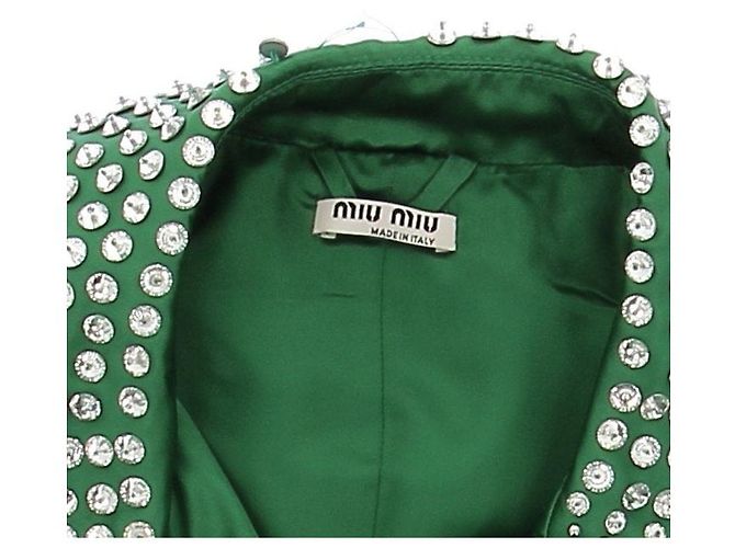 Miu Miu Satin Bomberjacke Grün mit Strasskragen - Ansicht 8