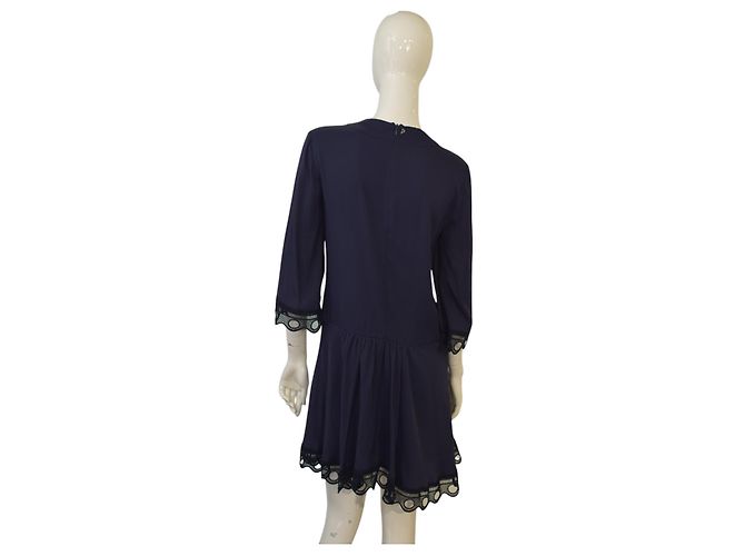 Vestido mini de algodón azul Dondup con lazo cruzado y detalle de encaje - vista 2