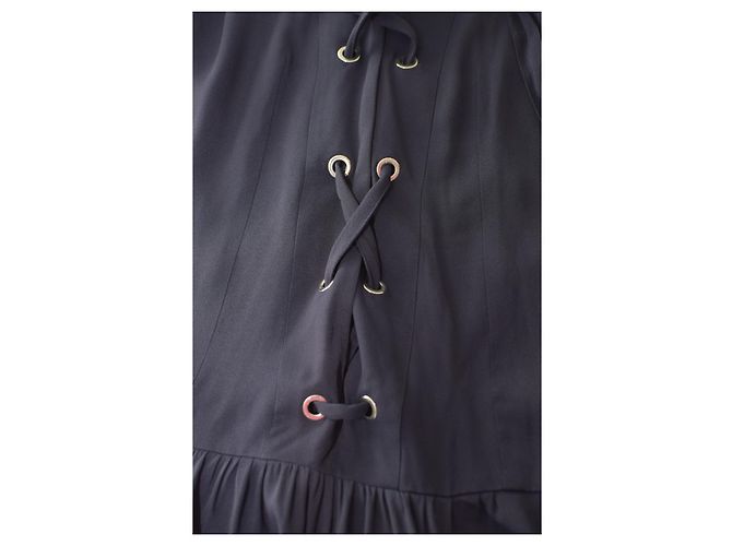 Vestido mini de algodón azul Dondup con lazo cruzado y detalle de encaje - vista 6