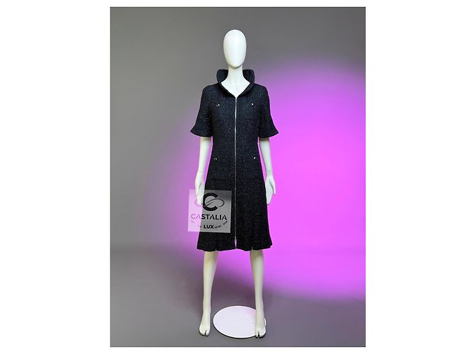 Chanel Vestido chaqueta de tweed negro brillante 40 FR - vista 12