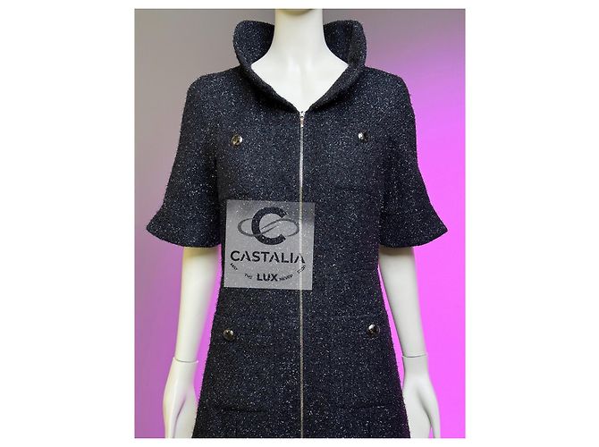 Chanel Vestido chaqueta de tweed negro brillante 40 FR - vista 13