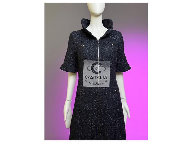 Chanel Vestido chaqueta de tweed negro brillante 40 FR - vista 14