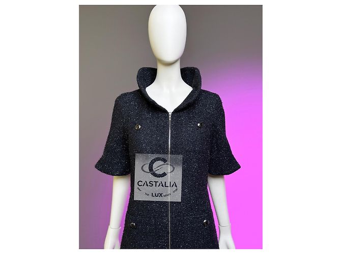 Chanel Vestido chaqueta de tweed negro brillante 40 FR - vista 2