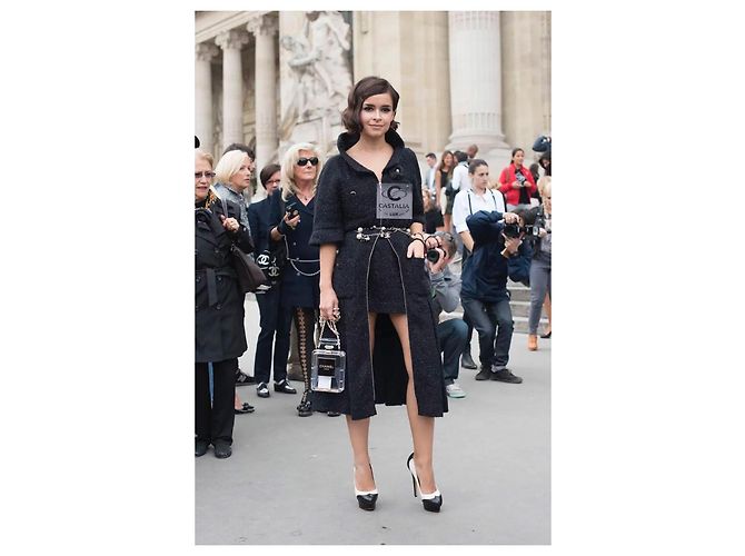 Chanel Vestido chaqueta de tweed negro brillante 40 FR - vista 3