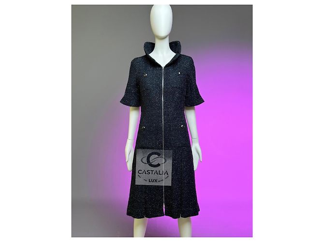 Chanel Vestido chaqueta de tweed negro brillante 40 FR - vista 5