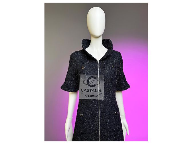Chanel Vestido chaqueta de tweed negro brillante 40 FR - vista 6