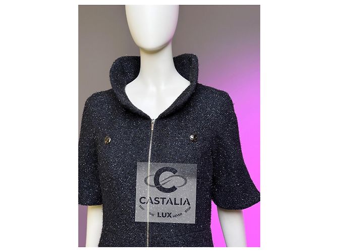 Chanel Vestido chaqueta de tweed negro brillante 40 FR - vista 8