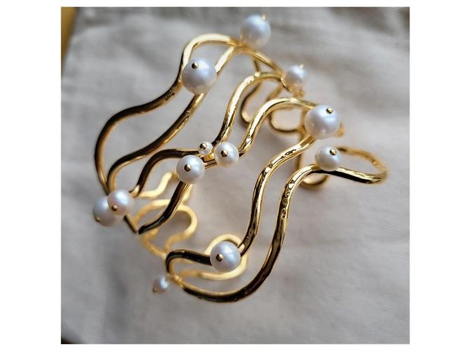 Aurelie Bidermann Bracciale in filo con perle e ottone dorato Gold hardware - vista 2