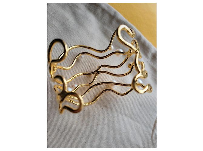 Aurelie Bidermann Bracciale in filo con perle e ottone dorato Gold hardware - vista 3