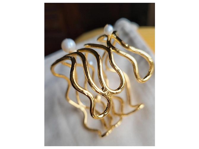 Aurelie Bidermann Bracciale in filo con perle e ottone dorato Gold hardware - vista 4