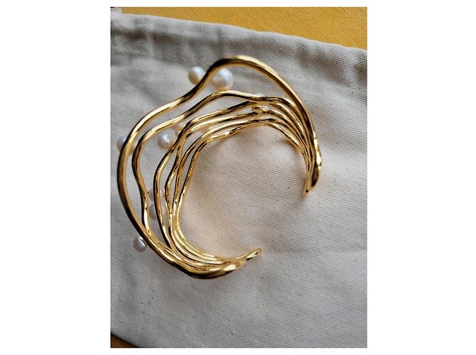 Aurelie Bidermann Bracciale in filo con perle e ottone dorato Gold hardware - vista 5