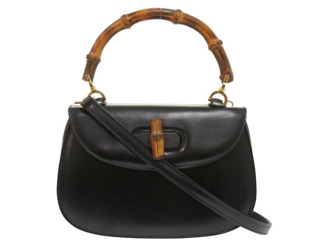 Borsa in pelle Gucci Bamboo Nero - vista 2