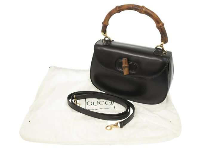 Borsa in pelle Gucci Bamboo Nero - vista 3