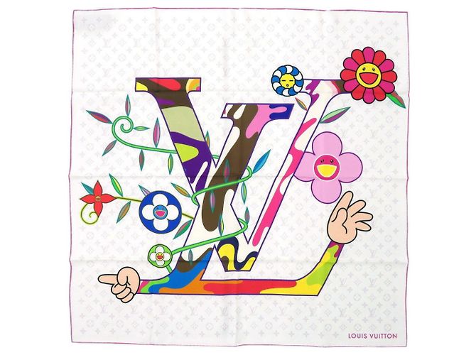 Bufanda de seda Carre 90 LV x TM de Louis Vuitton Castaño Rosa Blanco - vista 2