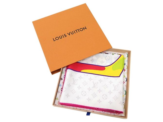 Bufanda de seda Carre 90 LV x TM de Louis Vuitton Castaño Rosa Blanco - vista 3