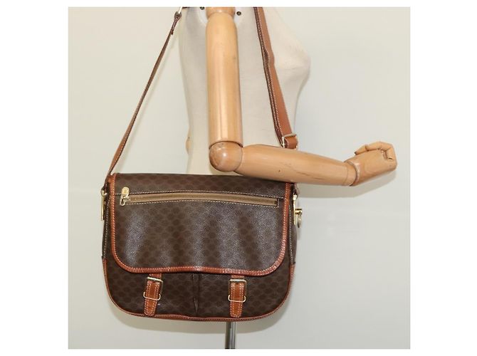 Céline CELINE Macadam Canvas Shoulder Bag PVC Leather Brown Gold Auth 122776 Golden - view 23