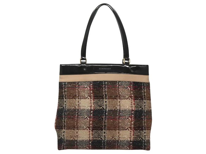 Borsa Tote Burberry Nova Check in lana beige oro Auth 122167 D'oro - vista 13