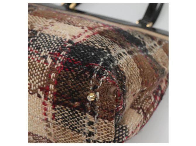 Borsa Tote Burberry Nova Check in lana beige oro Auth 122167 D'oro - vista 14